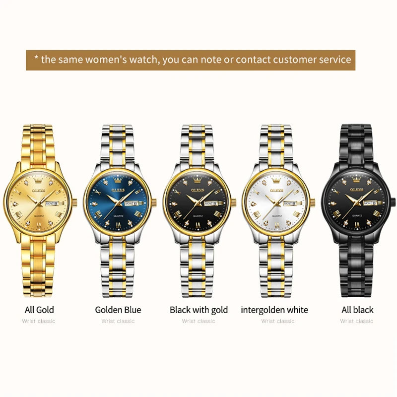 OLEVS 5563 Women Watch Original Waterproof Luminous Quartz Watch Zircon Scale Reloj Dual Calendar Display Watches For Women