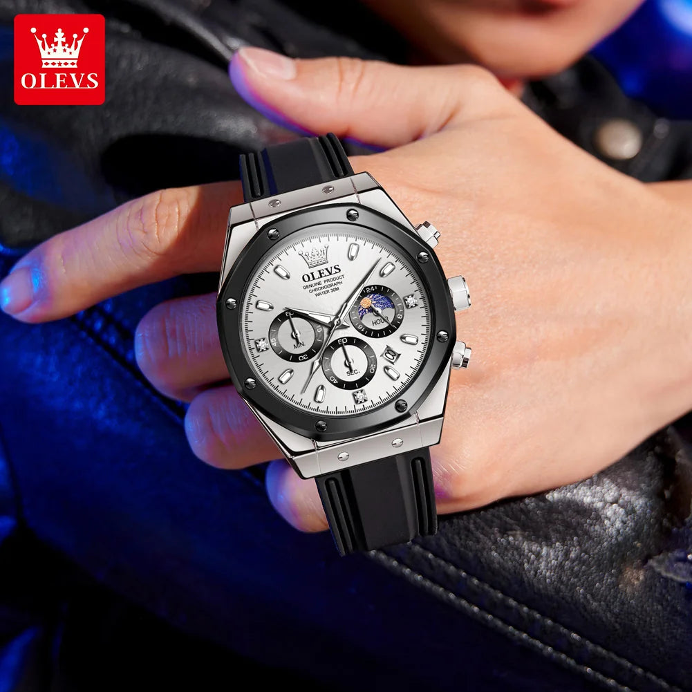 OLEVS 9911 Mens Watch Fashion Brand Waterproof Luminous Quartz Watch for Men Small Dial Sport Wristwatch Chronograph Date Watch