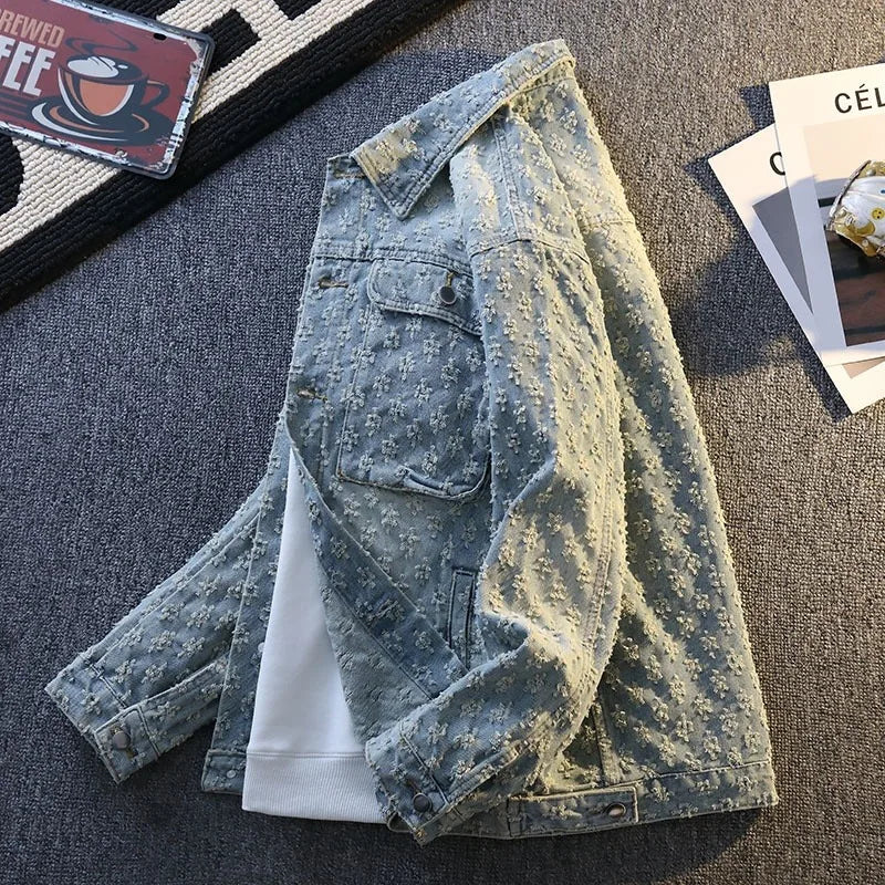 Jackets For Man Trendy Cowboy Coat Man Coat Embroidered Denim  For Men Fashion Outerwear Men's Clothing