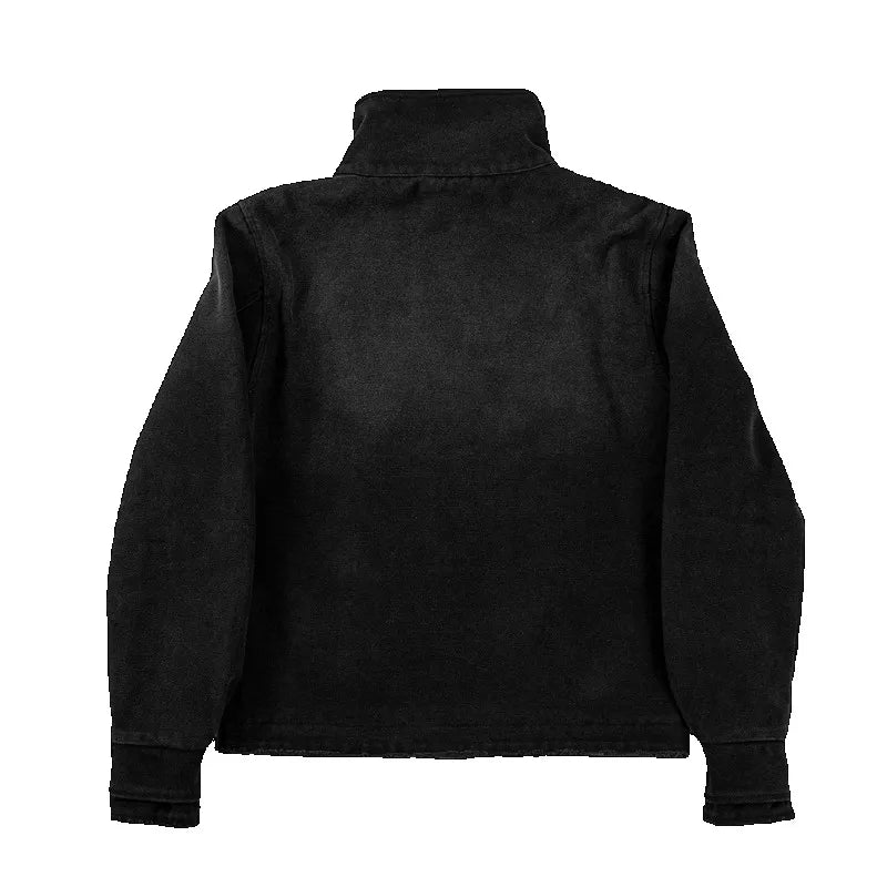 Y2k American Black Fencing Jacket Retro Gothic Hip-Hop Washed Gradient Irregular Buttons Men And Women Canvas Casual Jacket