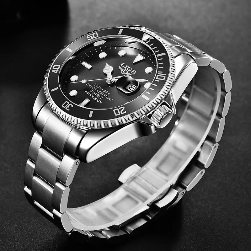 LIGE Top Brand Luxury Mens Watches Fashion Business Men's Quartz Wristwatches Waterproof Luminous Date Chronograph Montre Homme