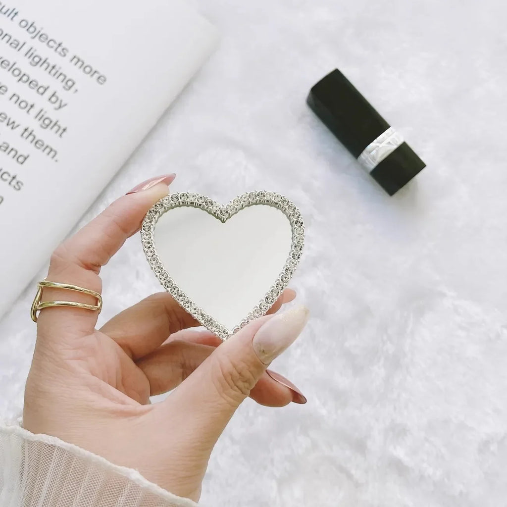 Makeup Mirror Heart-Shaped Phone Holder Back Sticker Folding Desktop Rotating Sticker Lazy Mirror Support Ins