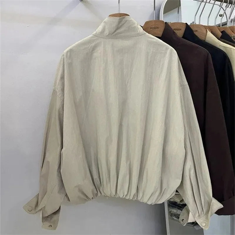 Korean Short Stand-up Collar Jacket Women's Loose Windbreaker Coat Spring Autumn Leisure Tooling Jacket Coat Female Overwear Top