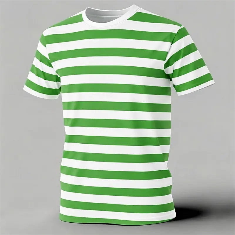 Men's short-sleeved T-shirt, simple striped print, casual loose fit, fashionable street style, men's crew neck T-shirt.