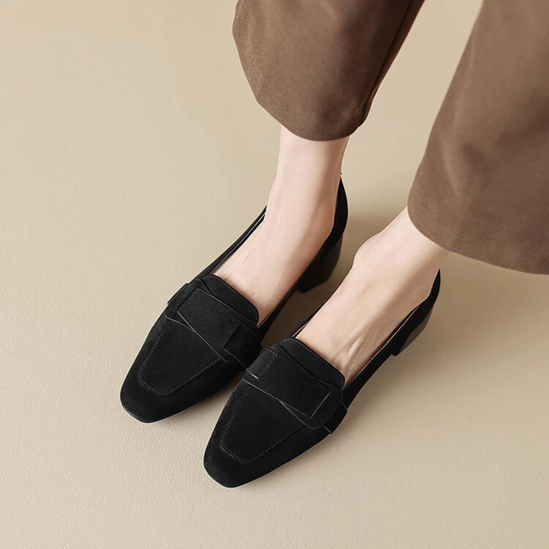 NEW Spring Women Loafers Square Toe Chunky Heel Shoes Sheep Suede Shoes for Women Concise Women Pumps Low Heel zapatos de mujer