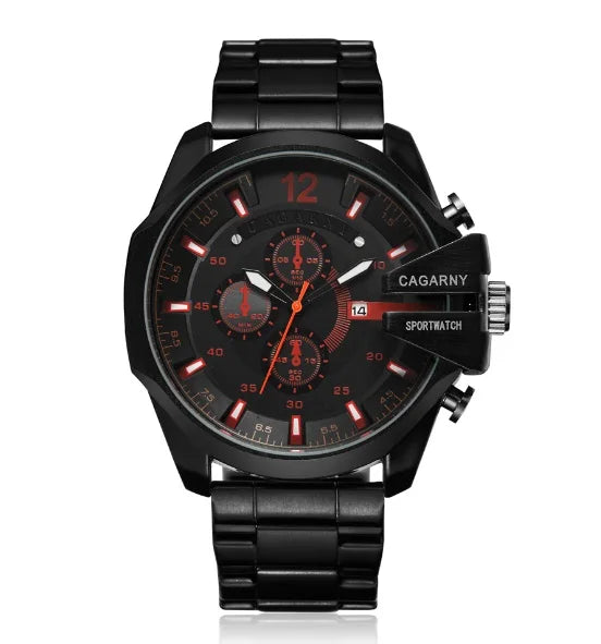 CAGARNY 6839 Luxury Steel Strip Quartz Men's Watch Calendar Luminous Large Dial Mens Watches Relogios Masculino Montres Hommes