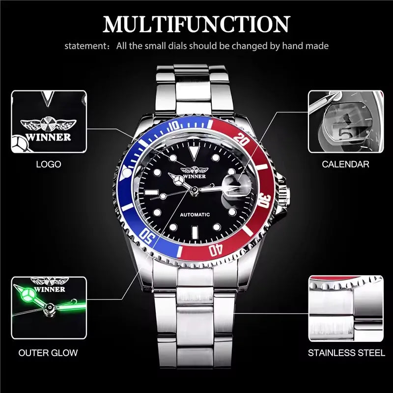 WINNER 002 Fashion Accessories Men's Automatic Mechanical Watch Luxury Calendar Night Light Leisure Men's Watch reloj hombre