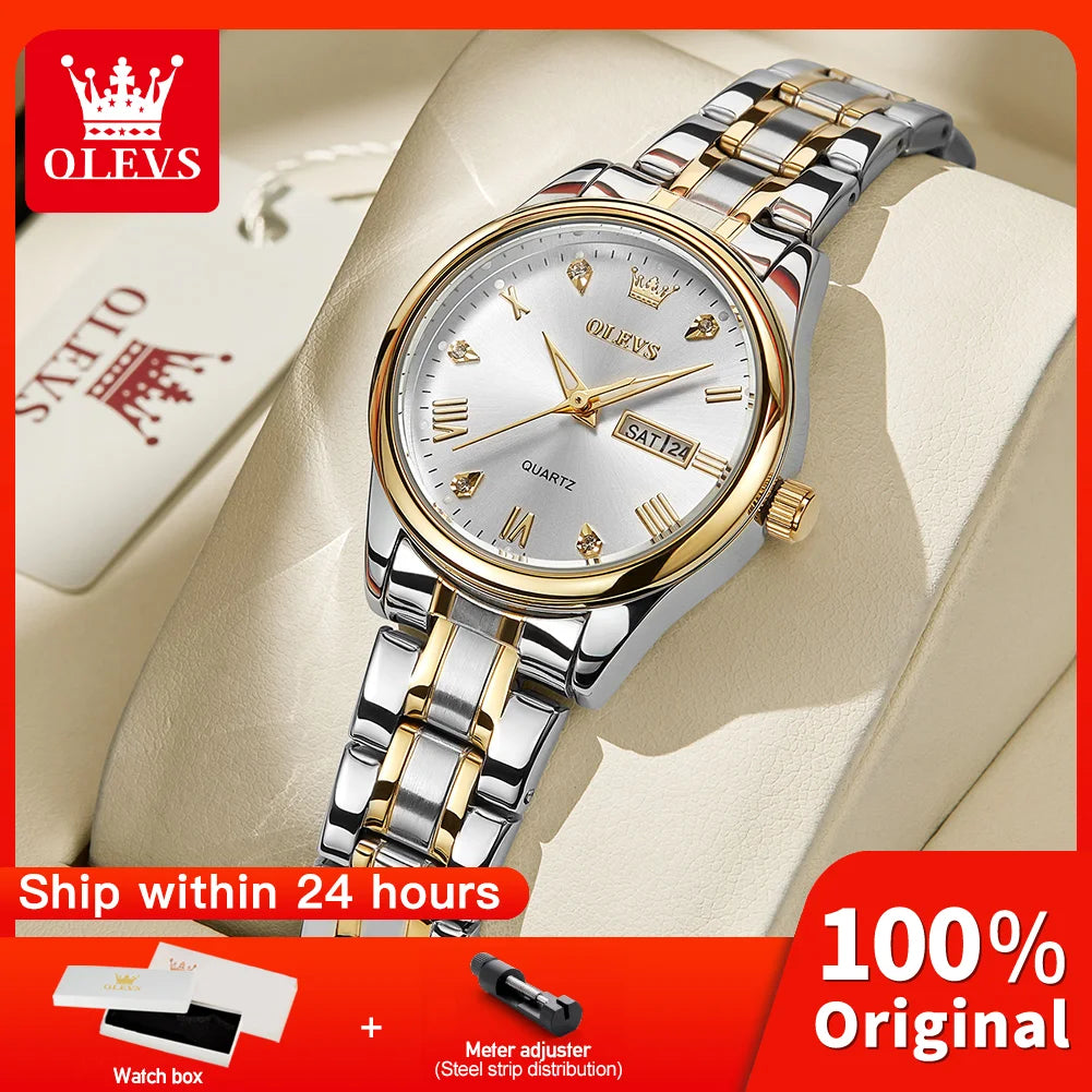 OLEVS 5563 Women Watch Original Waterproof Luminous Quartz Watch Zircon Scale Reloj Dual Calendar Display Watches For Women