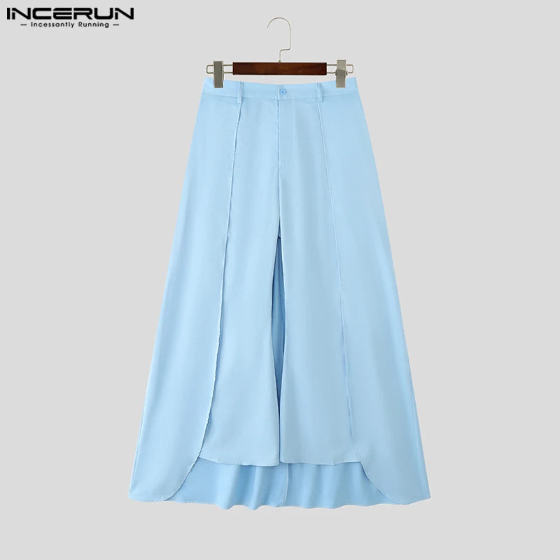 INCERUN Men Irregular Pants Button Solid Color Loose Wide Leg Trousers Men Streetwear 2025 Fashion Casual Male Long Pants S-5XL