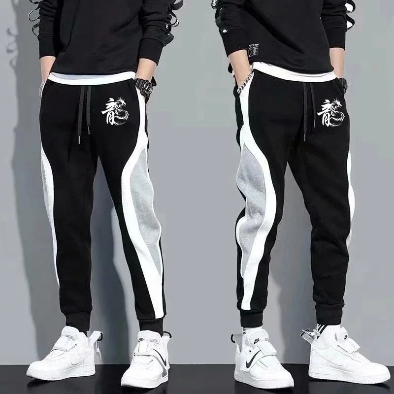 Dragon Print Casual  Pants Men 2025 New Fashion Outdoor Daily Sports Fitting Jogging Patchwork Running Training thin Sweatpants