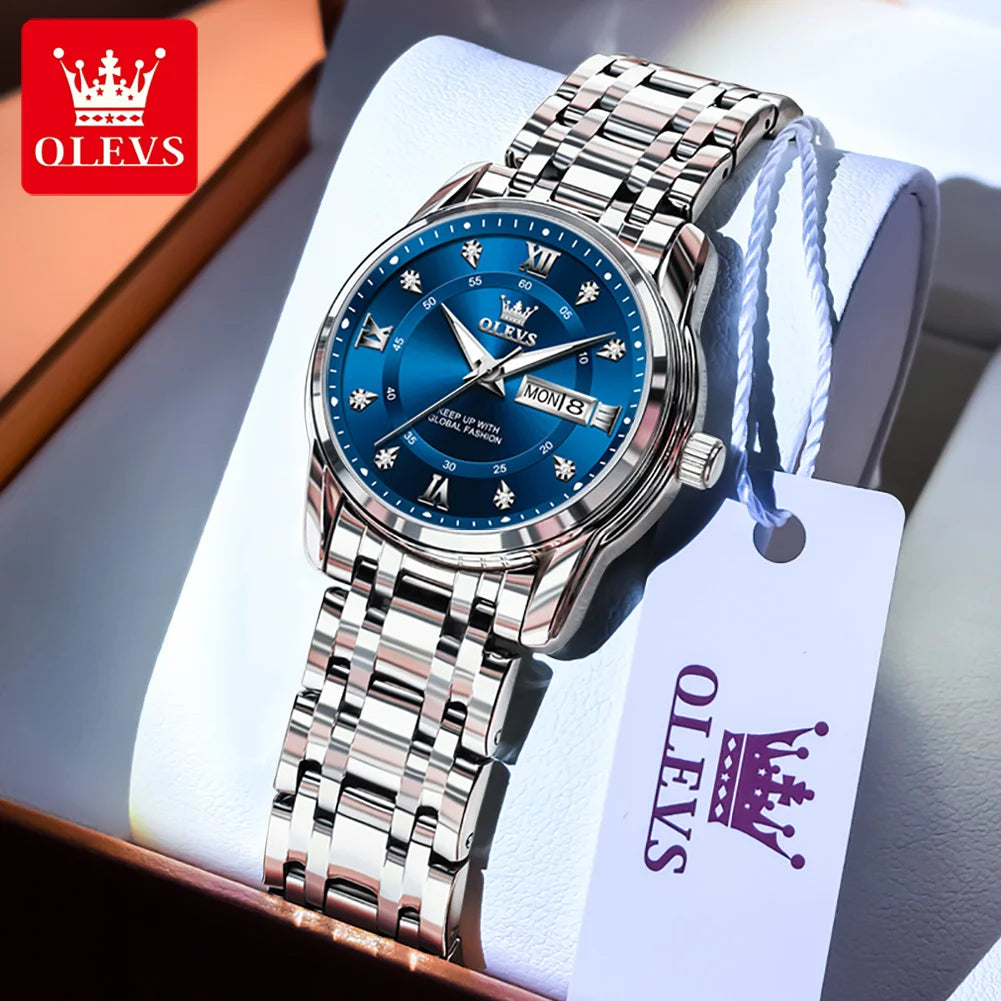 OLEVS 5513 Woman Watch Luxury Diamond Scale Dual Calendar Stainless Steel Strap Waterproof Watches Elegant Ladies Wristwatcheses
