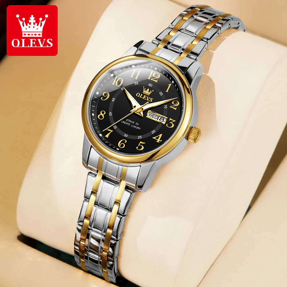 OLEVS 2891 Women's Quartz Wristwatches Stainless Steel Strap Waterproof Luminous Date Week Original Ladies Business Watches