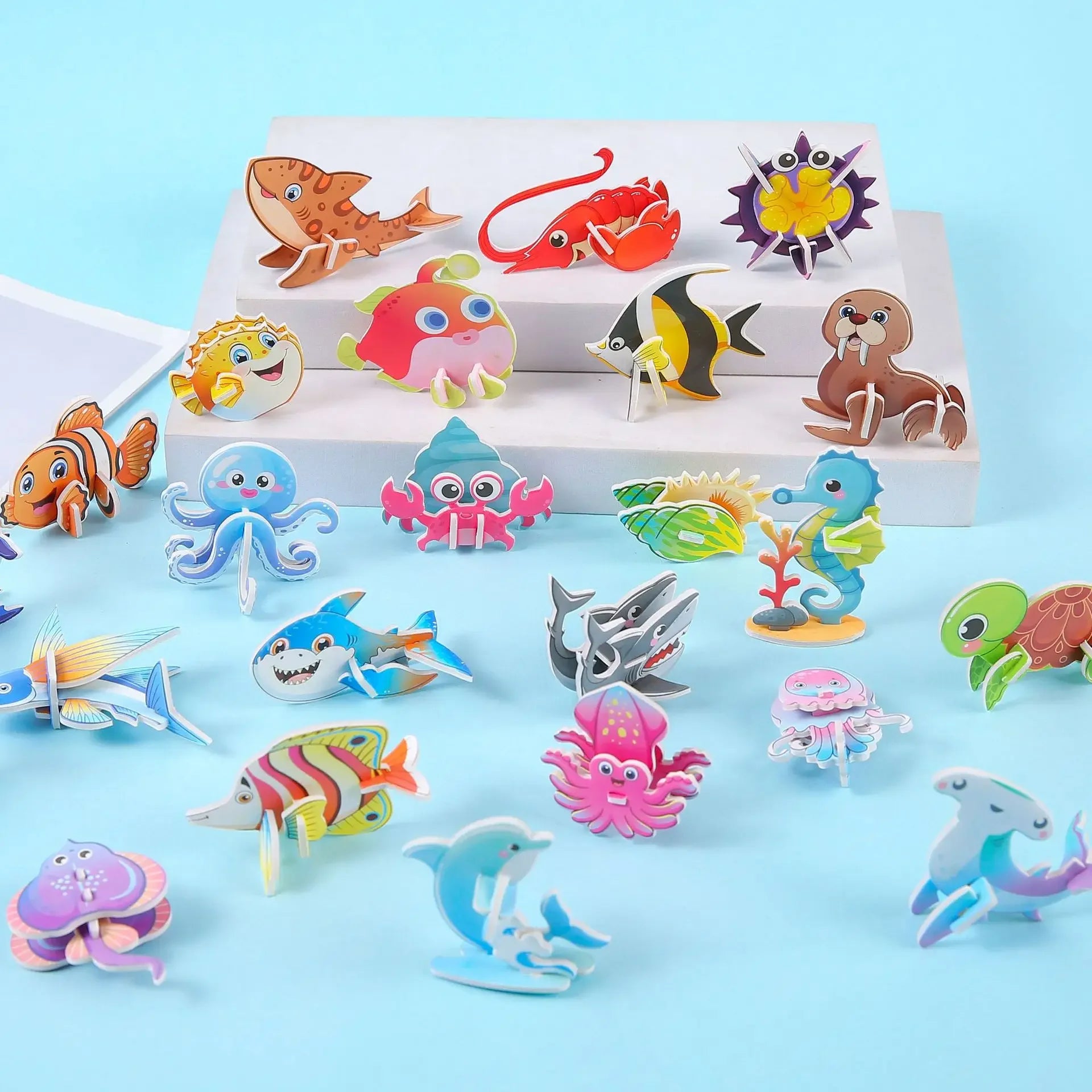 30Pcs Children's 3D DIY Puzzle Mini Aircraft Tanks Animal Dinosaur Model Paper Jigsaw Puzzles Early Educational Toy for Kids