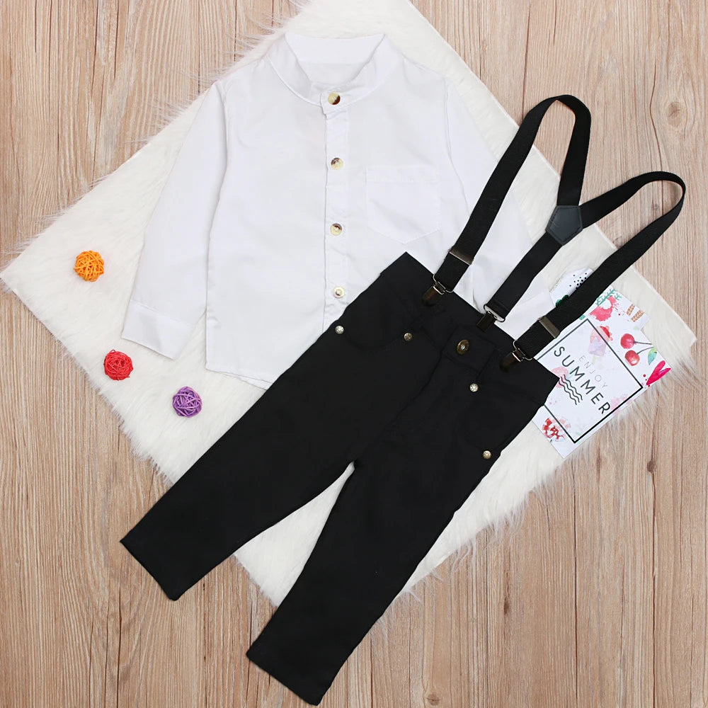Children's European and American spring and autumn style boy gentleman's suit long-sleeved white shirt top + trousers th
