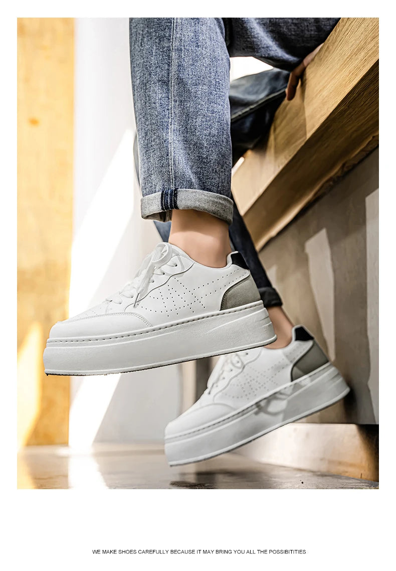 Spring Men's Shoes, New Breathable White Sneakers, Versatile Thick-soled Height-increasing Sports Shoes, and Casual Sneakers