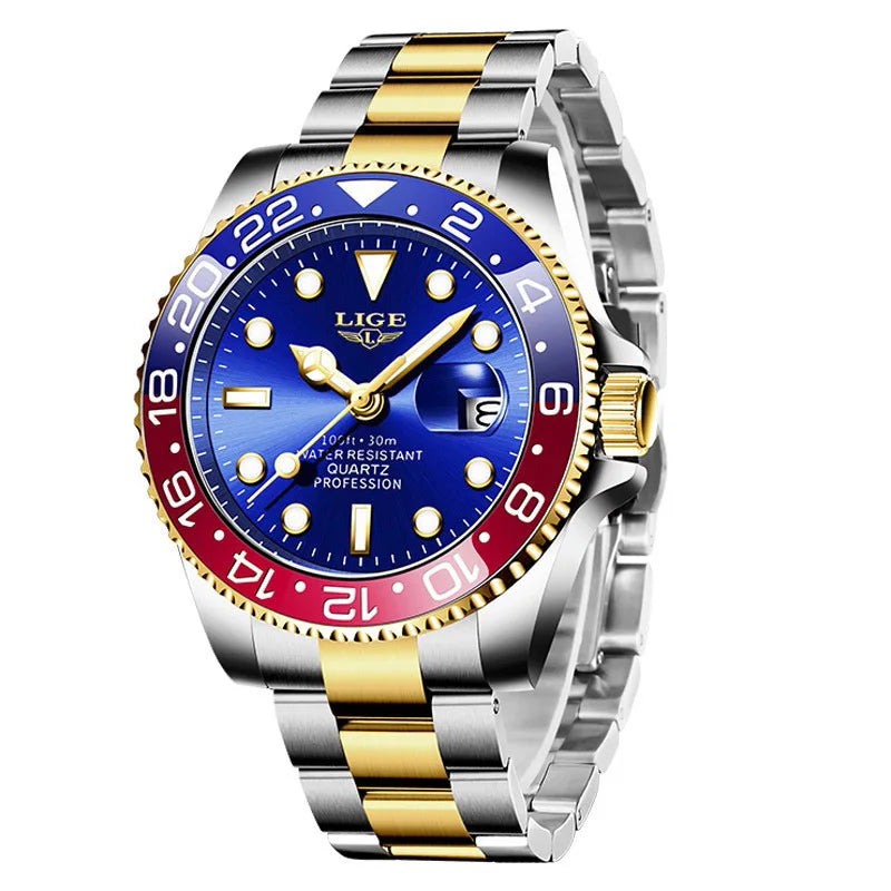 LIGE Top Brand Luxury Mens Watches Fashion Business Men's Quartz Wristwatches Waterproof Luminous Date Chronograph Montre Homme
