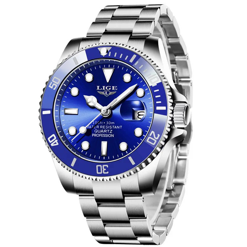 LIGE Top Brand Luxury Mens Watches Fashion Business Men's Quartz Wristwatches Waterproof Luminous Date Chronograph Montre Homme