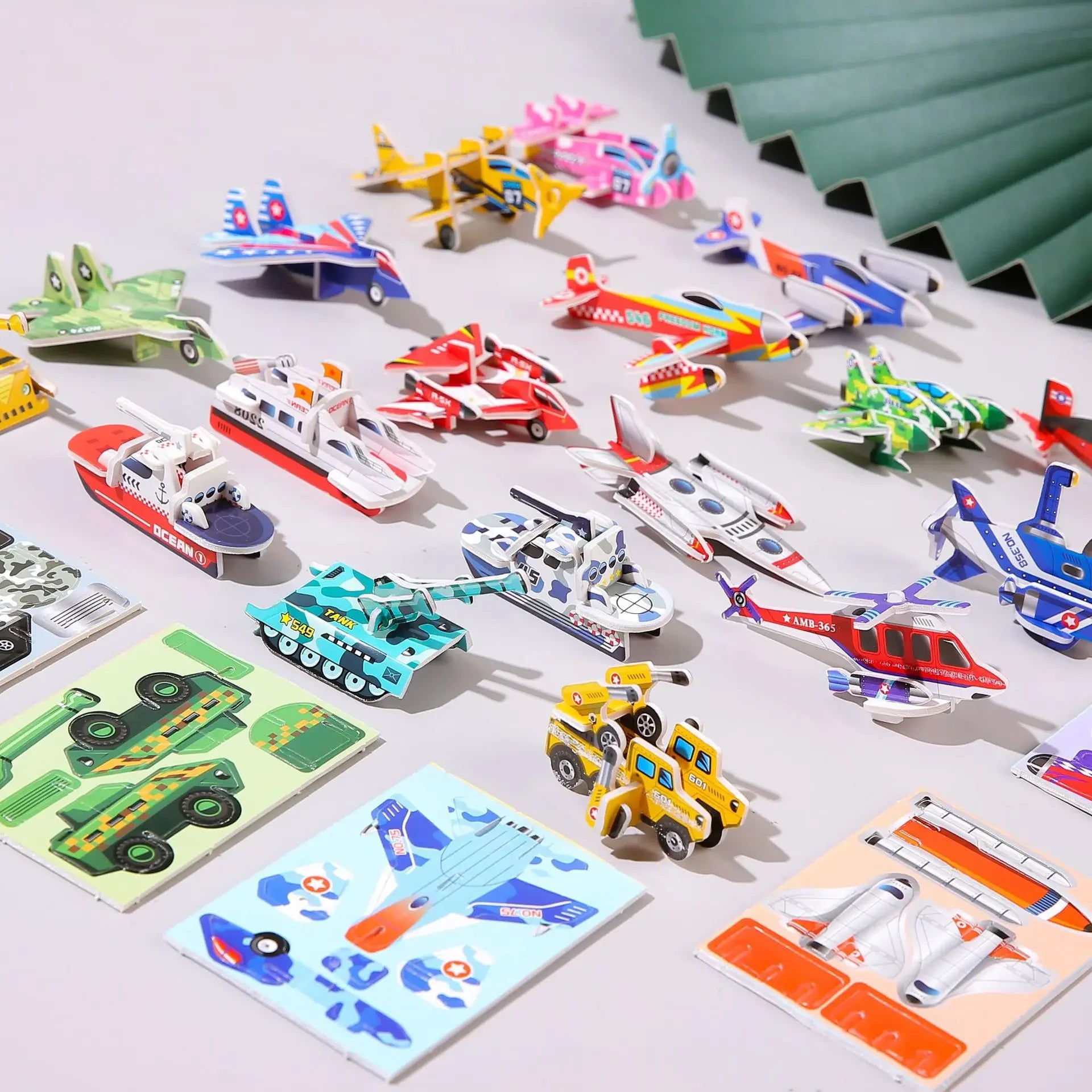 30Pcs Children's 3D DIY Puzzle Mini Aircraft Tanks Animal Dinosaur Model Paper Jigsaw Puzzles Early Educational Toy for Kids