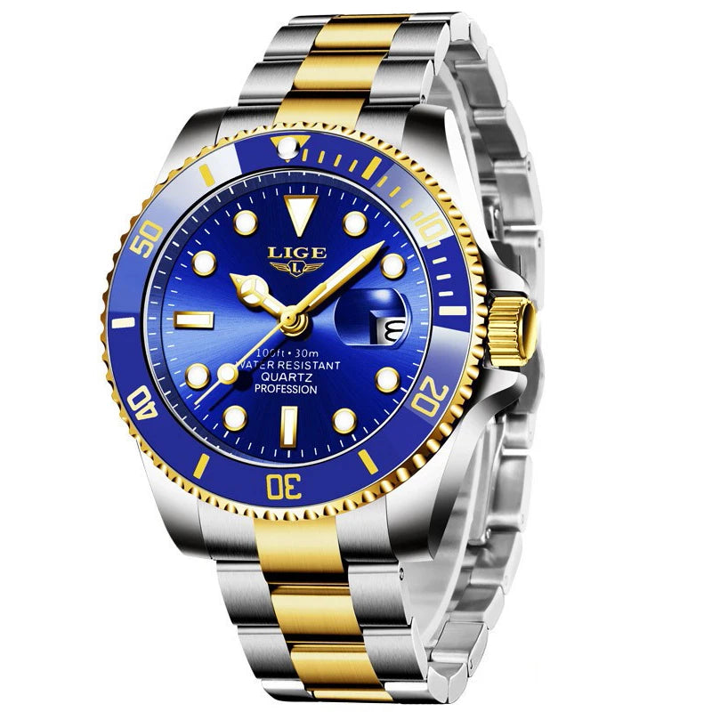 LIGE Top Brand Luxury Mens Watches Fashion Business Men's Quartz Wristwatches Waterproof Luminous Date Chronograph Montre Homme