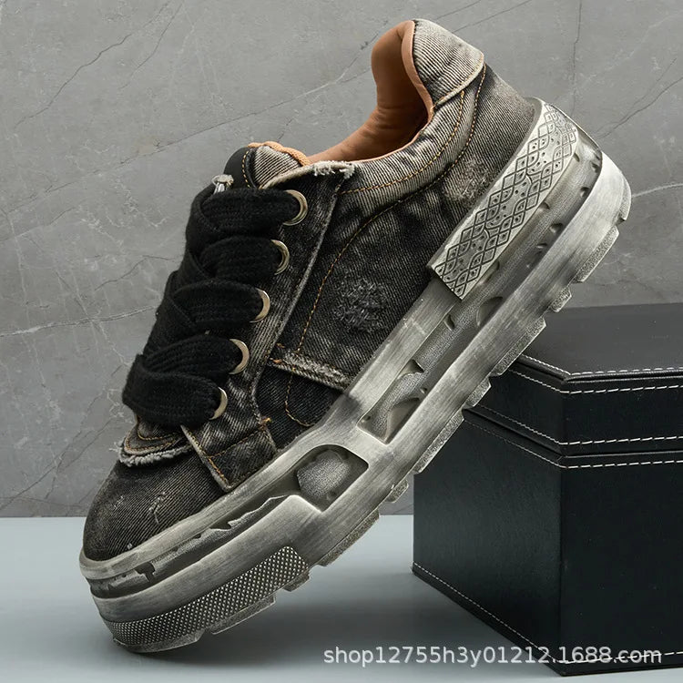 Retro Denim Design Fashion Trend Sports Casual Shoes for Men Spring New Comfortable Thick Soled Versatile Chunky sneakers