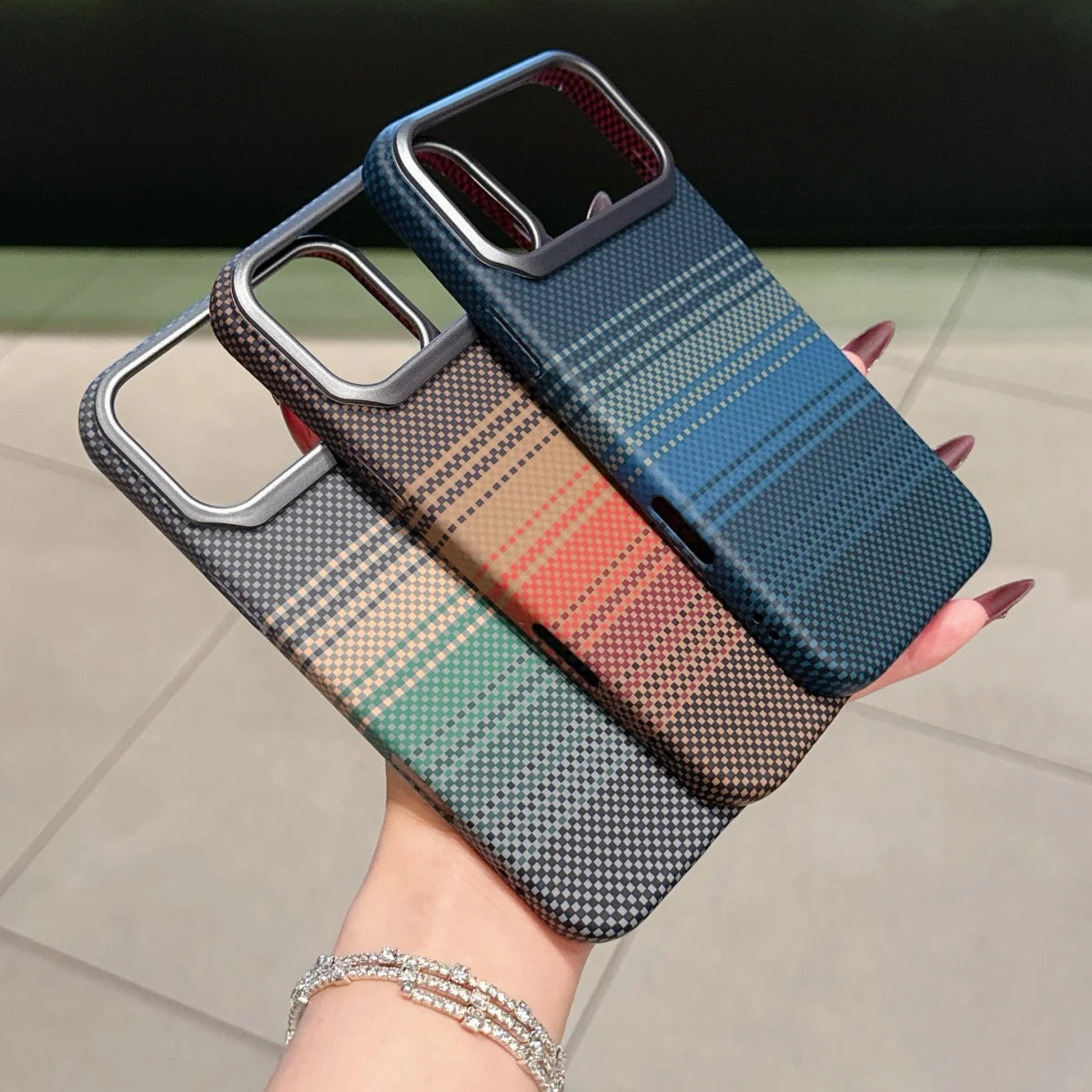 Carbon Fiber Kevlar Texture Phone Case For iPhone 17 Air 16 15 14 Plus 13 12 Pro Max 16E Metal Camera Frame Hard Plastic Cover