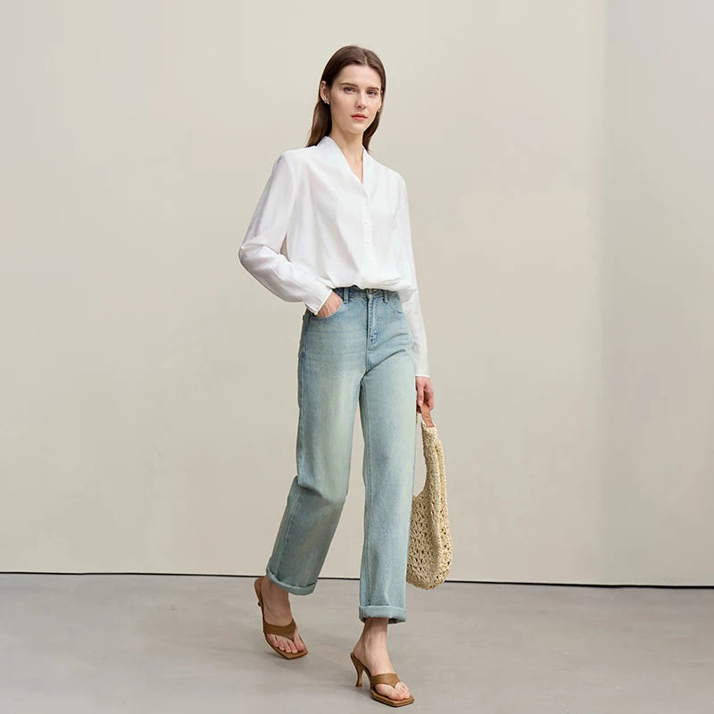 Amii Women's Jeans 2026 Summer New Mid Low Rise Cotton Stretch Denim Tapered Pants Embroidered Casual Woman Trousers 12641114