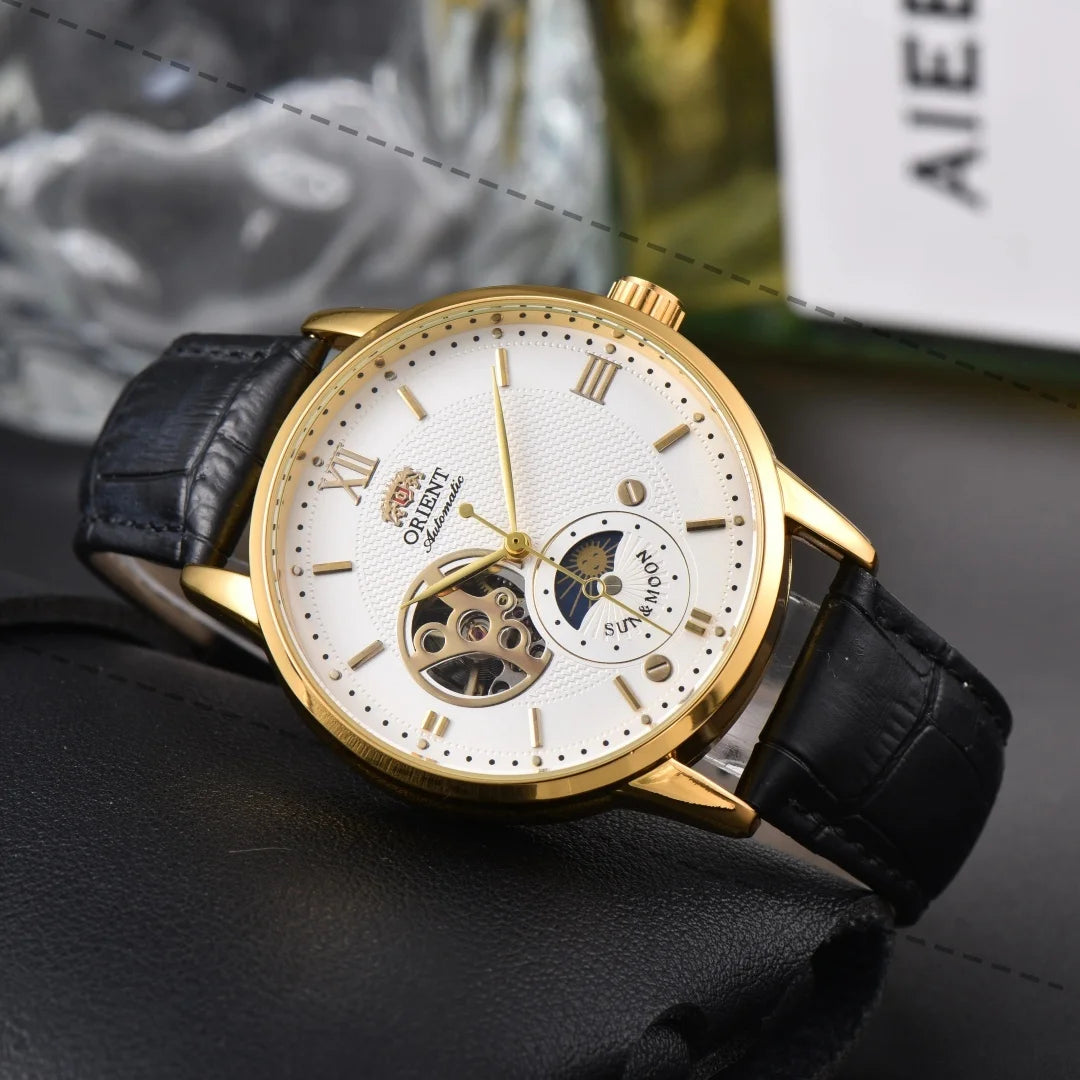 Orient Series Sport Skeleton Mechanical Men's Sun, Moon, and Stars Watch Ultra-Thin Full Functionality World Time