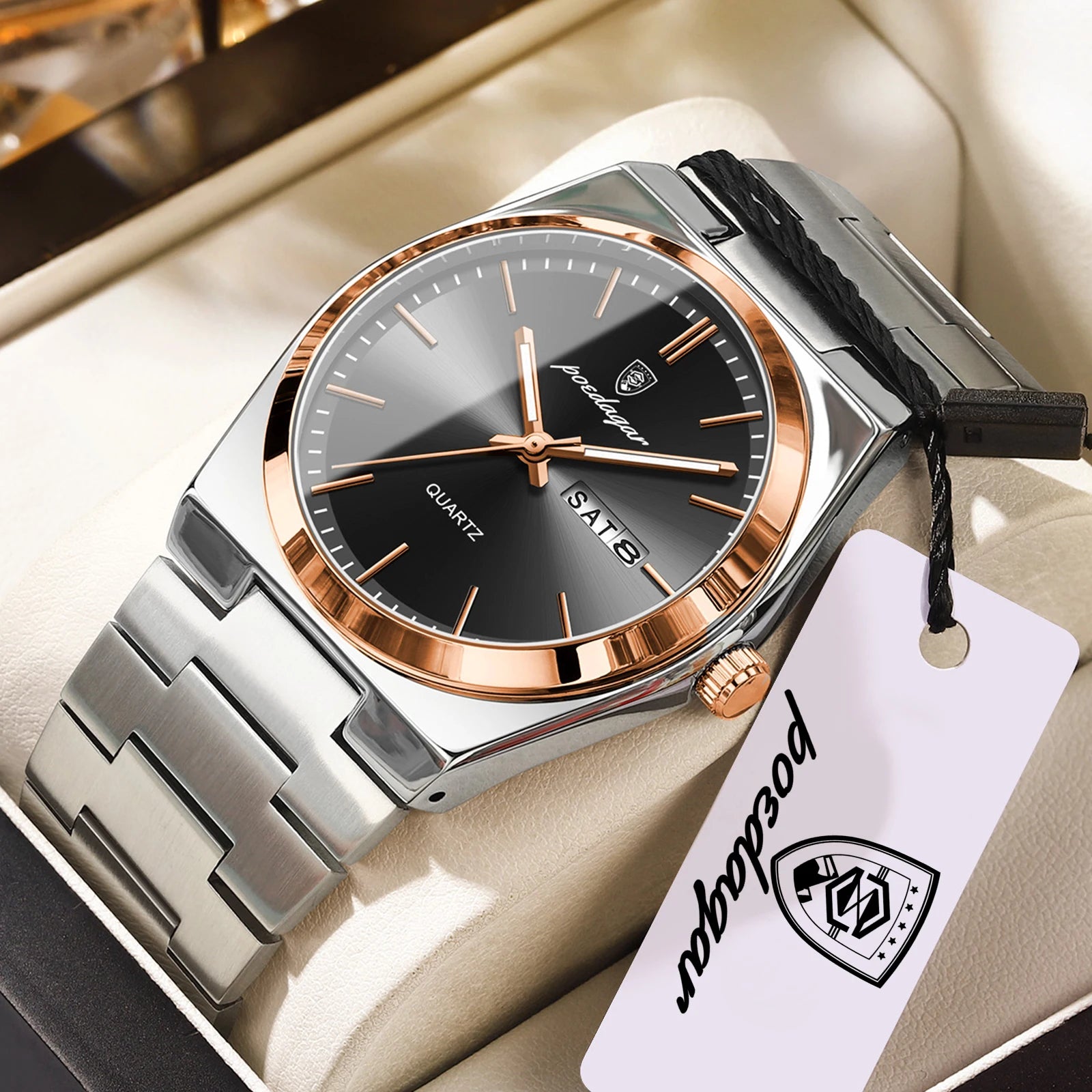 POEDAGAR Luxury Men's Watches Waterproof Luminous Date Week Simple Male Clock Stainless Steel Fashion Quartz Watch For Man Reloj