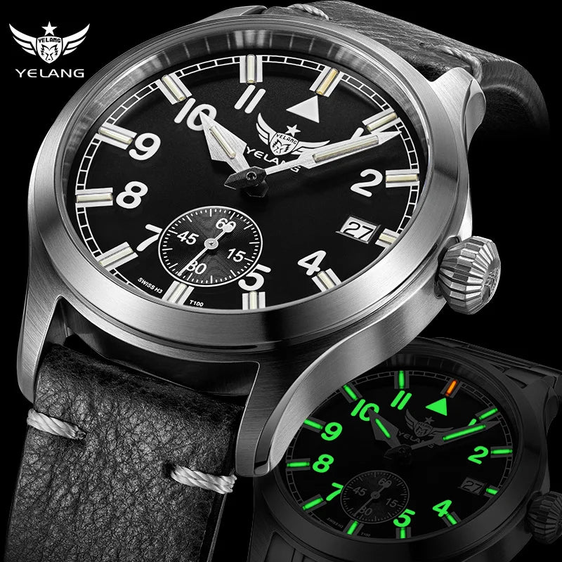 Yelang V1023 Men Watch 42mm Japanese VL58 Movement Pilot Men's Quartz Watch 10ATM 100m Waterproof Luminous Sports Watch Sapphire