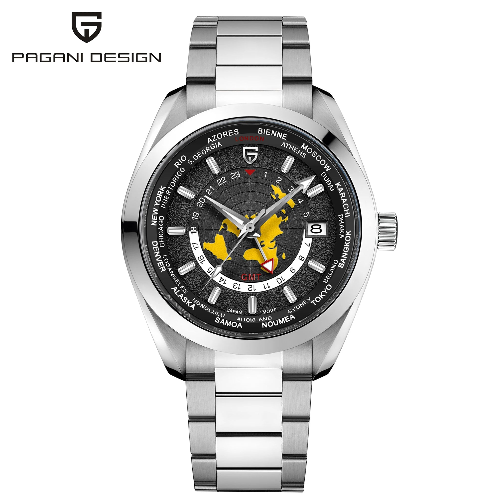 PAGANI DESIGN 2025 New World time GMT Zone Map Men's Watches Automatic Watch For Men NH34A Mechanical Waterproof Wristwatch Men