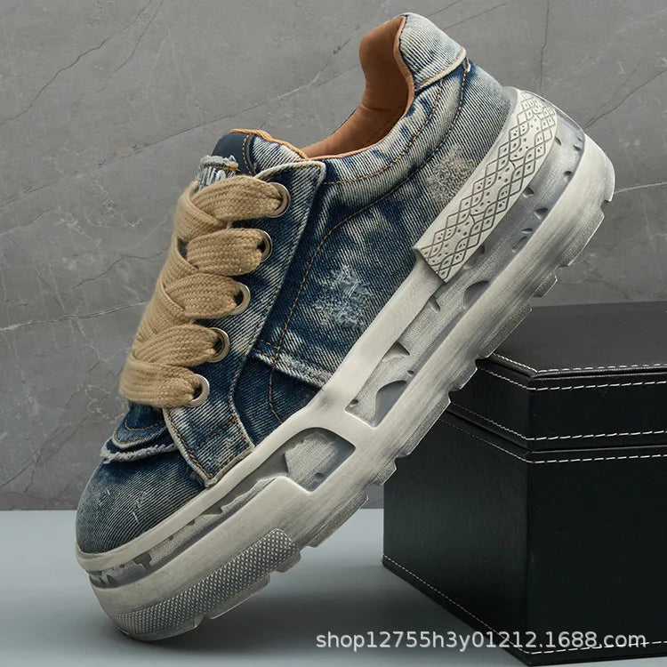 Retro Denim Design Fashion Trend Sports Casual Shoes for Men Spring New Comfortable Thick Soled Versatile Chunky sneakers