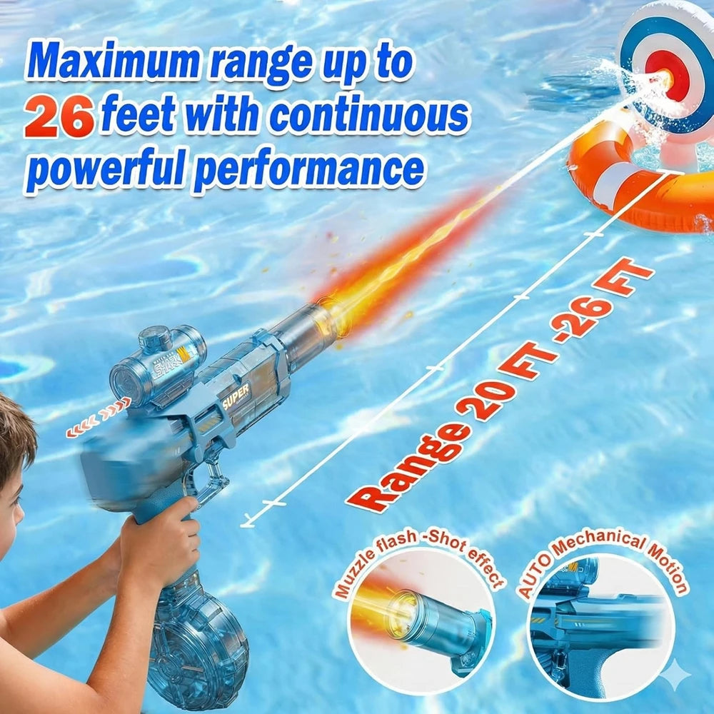 Electric Water Gun for Adult Kid Children WaterGun with LED Light Squirt Water Blaster Summer Outdoor Pool Party Boy Girl Toy