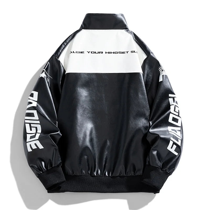 Leather Jacket Men's Autumn Alphabet Printing Fashion Male Coat All Trends Match Casual Fur Clothing Locomotive Streetwear New