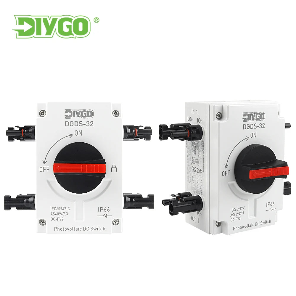 DIY GO IP66 Waterproof Isolator Switch 2in 2out 2 String PV Disconnect Switch DC 1200V 32A Solar System Disconnector