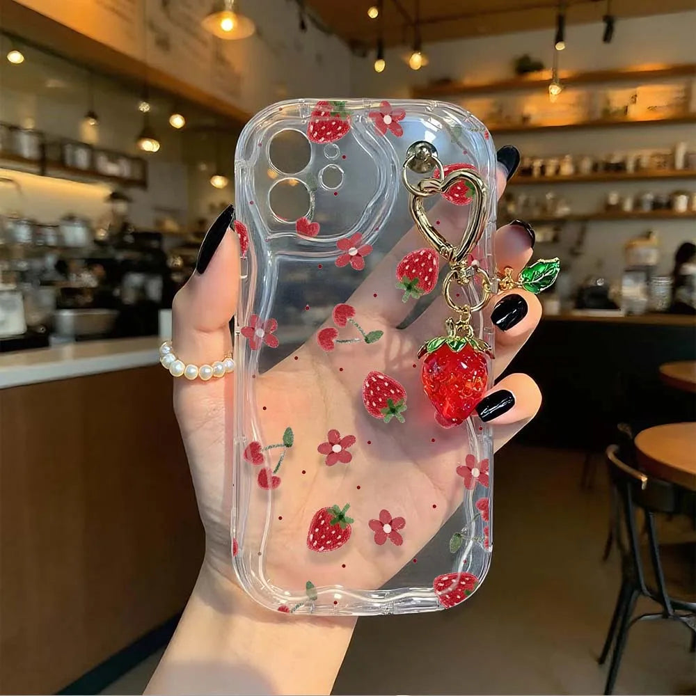 Flower Strawberry Pendant Case For Xiaomi Redmi Mi 14T 13T 12T 13 12 11 Lite A4 13C 12C 10C Redmi Note 12s 9 Pro 9s Phone Cover
