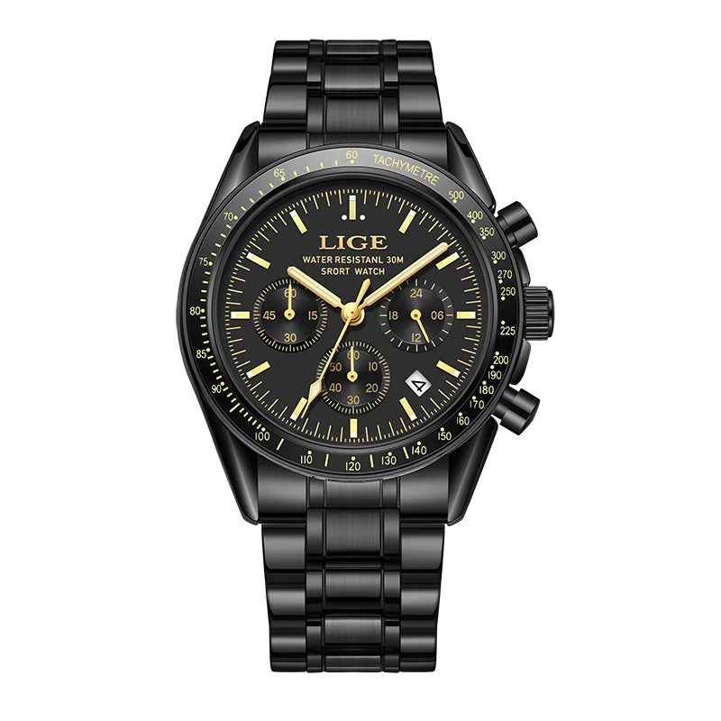 LIGE NEW fashion luxury Men's watches waterproof luminous clock stainless steel strap quartz   wristwatch for men montres hommes