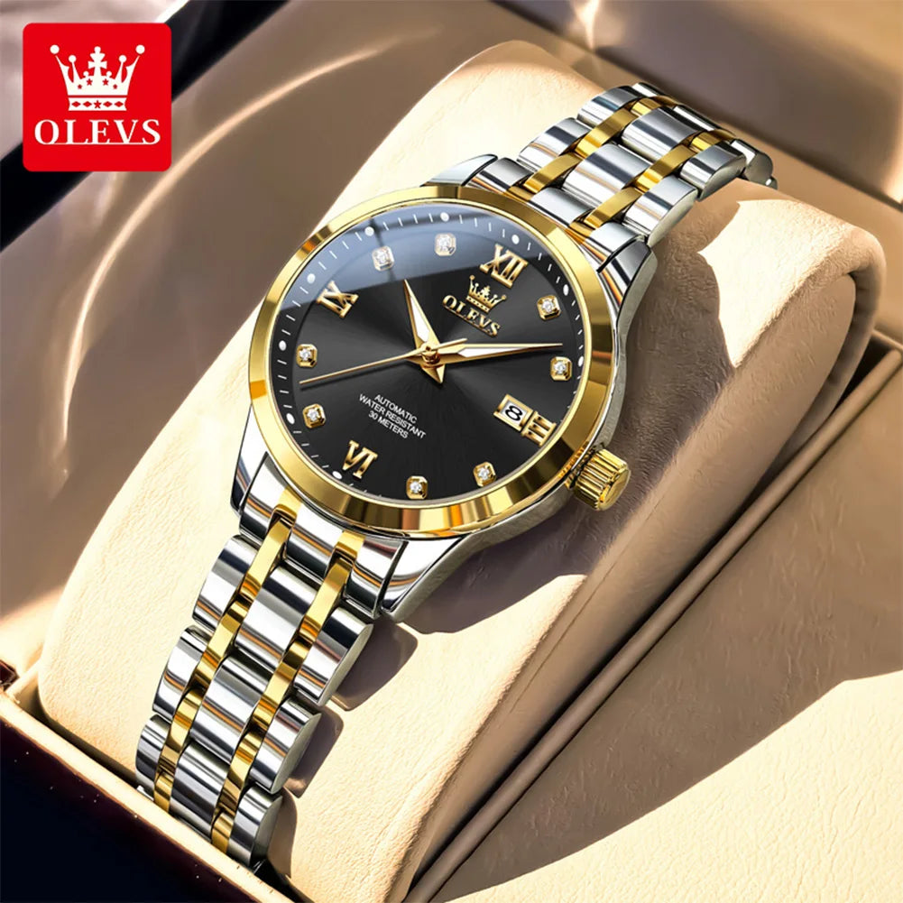 OLEVS 9946 Original Women's Watches Luminous Stainless Hardcore Machinery  Dual Calendar Automatic Mechanical Watch for Women