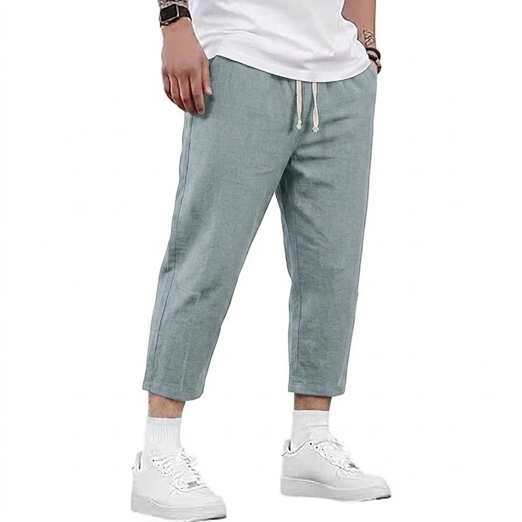 Mens Summer Cotton and Linen Blend Shorts Casual Solid Color Drawstring Design Breathable Loose Fit Streetwear Bottoms for Men