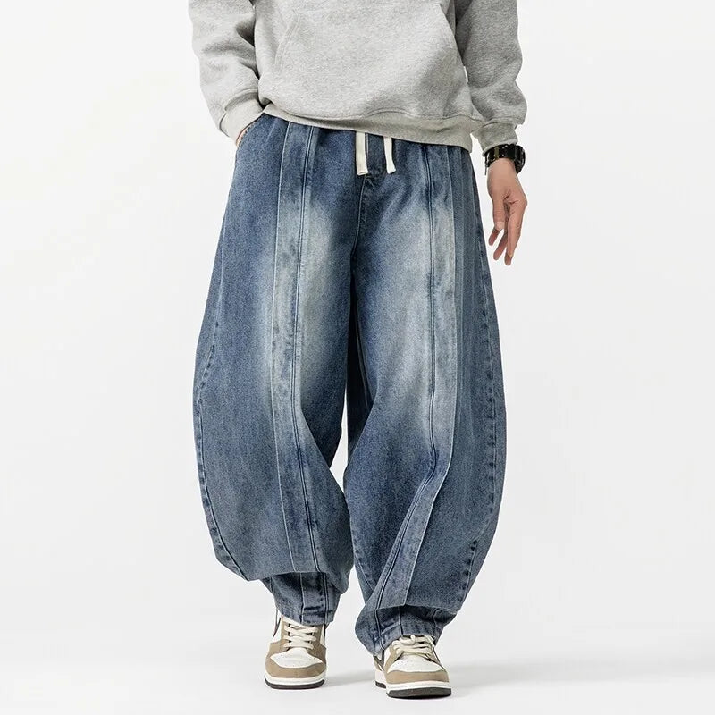 2025 Spring Vintage Harem Pants Men Hip Hop Denim Pants Mens Solid Color Straight Streetwear Wide Leg Pants Men Jeans Trousers