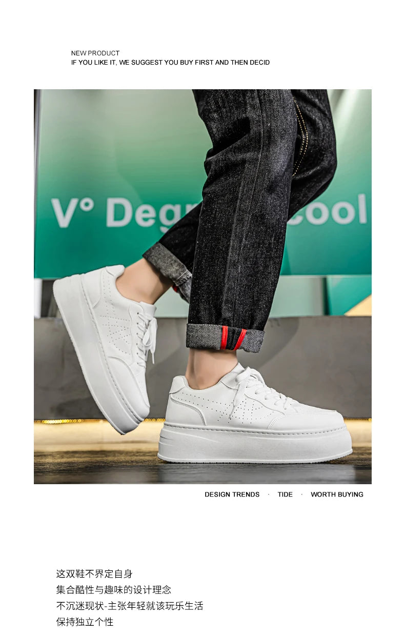 Spring Men's Shoes, New Breathable White Sneakers, Versatile Thick-soled Height-increasing Sports Shoes, and Casual Sneakers
