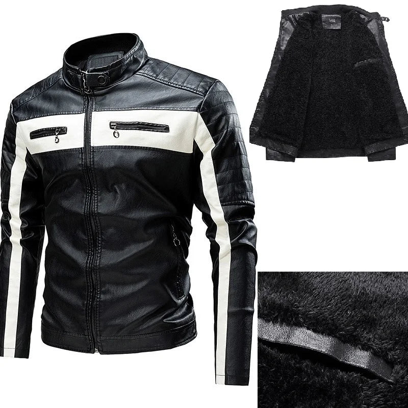 2026 Men Autumn Jacket Bomber Biker Zipper Motorcycle Faux Fur Coat Male Fleece Pilot Vintage Black Red Brown PU Leather Jacket