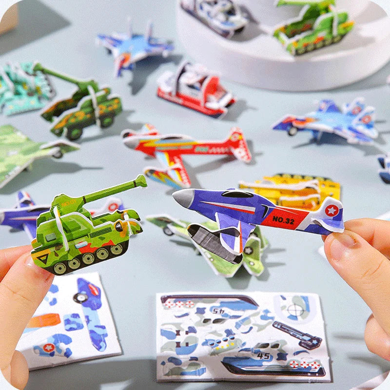 30Pcs Children's 3D DIY Puzzle Mini Aircraft Tanks Animal Dinosaur Model Paper Jigsaw Puzzles Early Educational Toy for Kids
