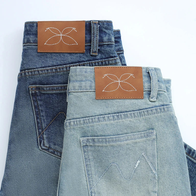 Amii Women's Jeans 2026 Summer New Mid Low Rise Cotton Stretch Denim Tapered Pants Embroidered Casual Woman Trousers 12641114