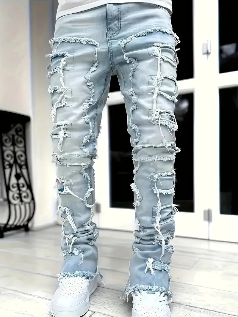 Y2K hip-hop style jeans, men's casual street-style stretch jeans, fashionable versatile stretch denim pants