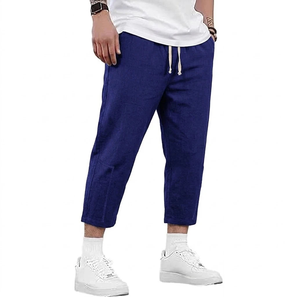 Mens Summer Cotton and Linen Blend Shorts Casual Solid Color Drawstring Design Breathable Loose Fit Streetwear Bottoms for Men