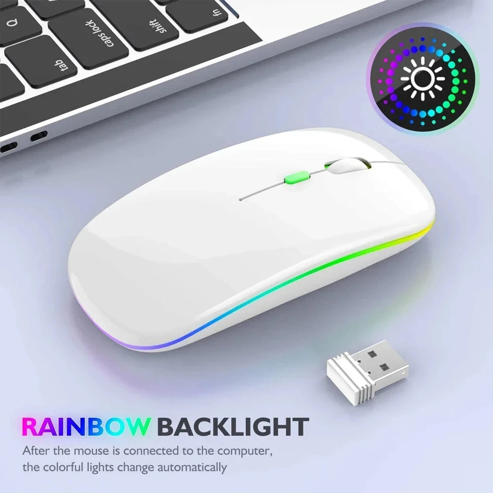 HOMEFISH PHONEPACE Dual Mode Wireless Mouse Bluetooth 2.4G Rechargeable Silent LED Backlit Optical Mice for Laptop PC Computer