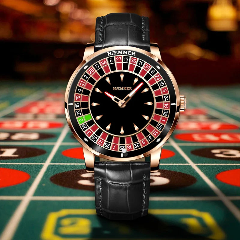 HAEMMER Luxury Men's Mechanical Watch NH35 Men's Roulette Rotary Sapphire Glass Watch Waterproof