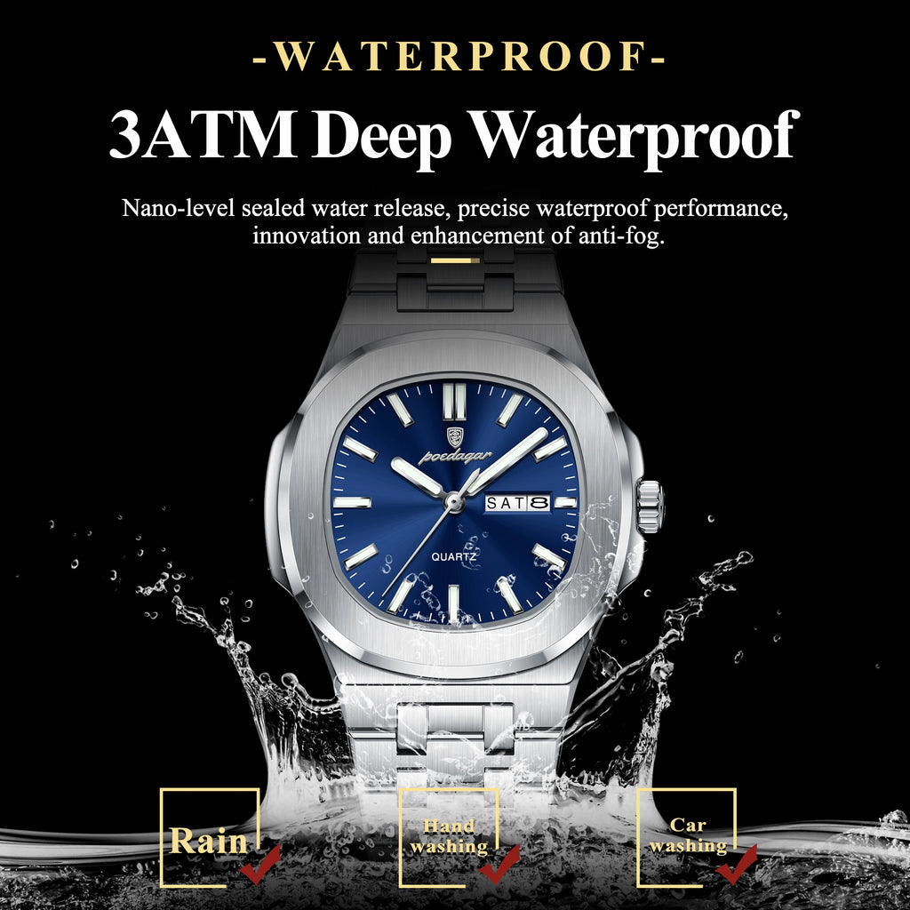 POEDAGAR Exquisite Square Woman Watch Date Week Original Waterproof Luminous Ladies Watch Stainless Steel Quartz Women's Watches