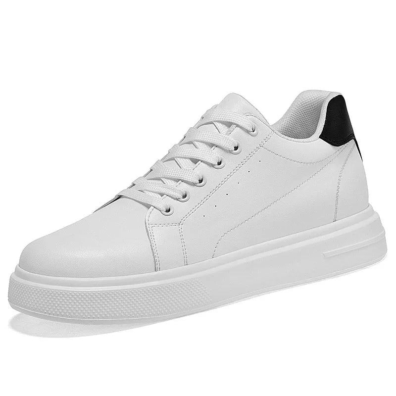 Men's Fashion Elevator Shoes premium Leather Invisible Height Increase 6/8/10CM White Sneakers Cortex Heightening Casual Shoes