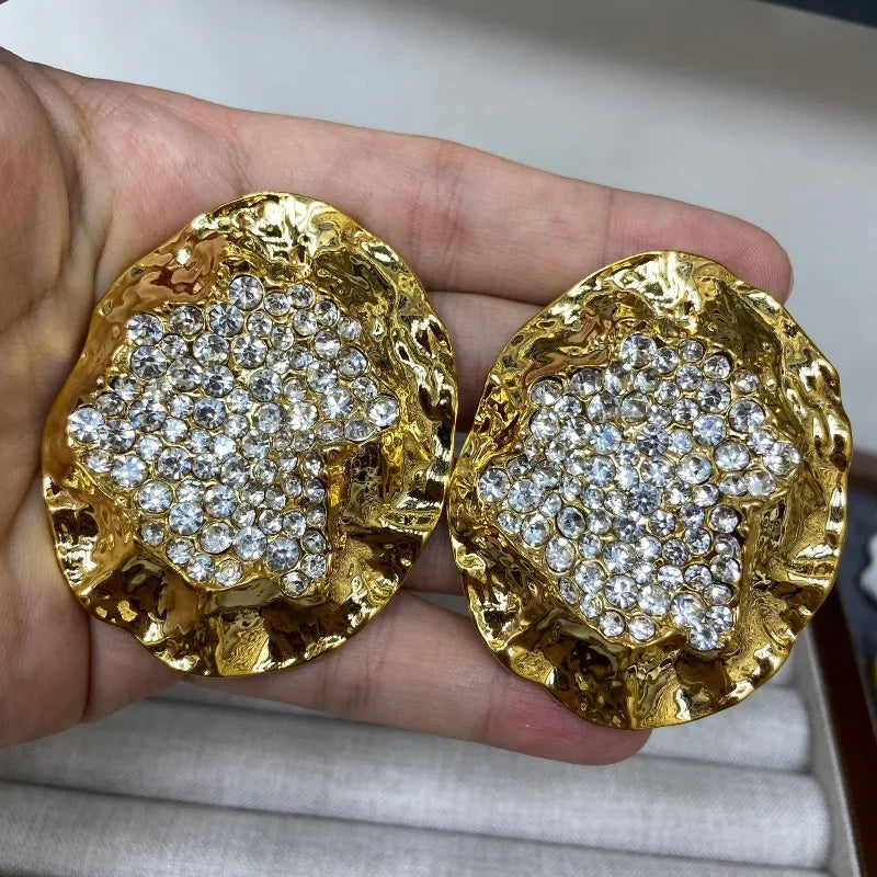 NISHIZAWA Rhinestones Earrings for Women Gold Color Palace Style Statement Jewelry Retro Fashion Elegant Aretes De Mujer
